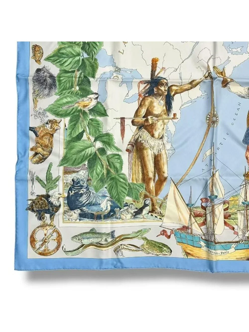 Hermes Scarf Silk Carre 90 le Canada Blue